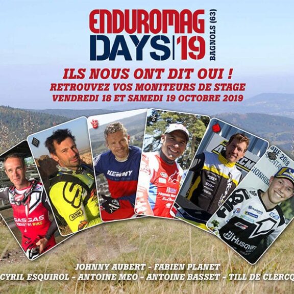 Si Johnny Aubert (GasGas) et Fabien Planet (Sherco) nous feront le plaisir d’être à nouveau à nos côtés, un vent frais soufflera aussi avec deux jeunes blonds presque suédois que sont Antoine Basset (HVA Atomic) et Till de Clerc (HVA) et on a l’immense honneur de vous annoncer la venue de deux légendes de l’enduro, la paire du Sud Cyril Esquirol et Antoine Meo (Honda Redmoto)