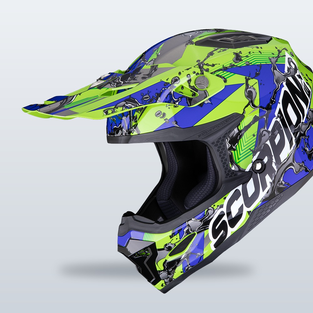 Casque Scorpion SMX-10 Gasoline vert, bleu et noir